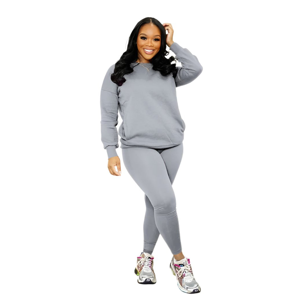 Drop Shoulder Sweatshirt & Elastic Waist Pants Set