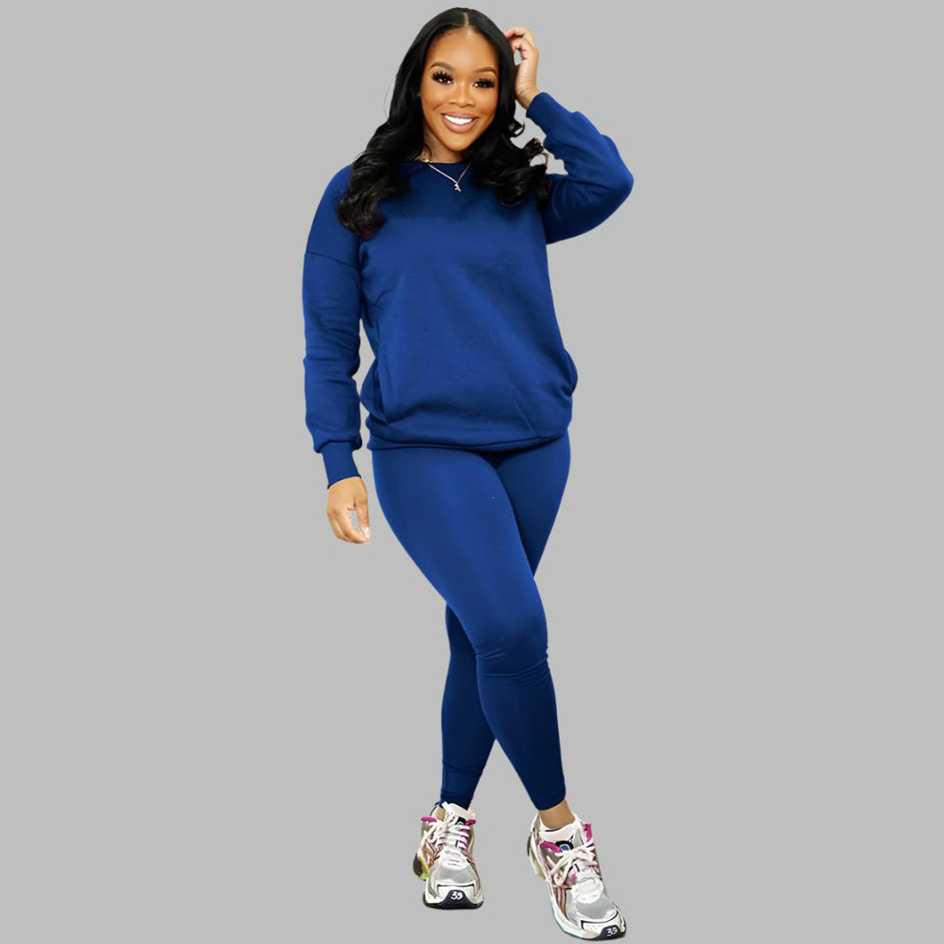 Drop Shoulder Sweatshirt & Elastic Waist Pants Set
