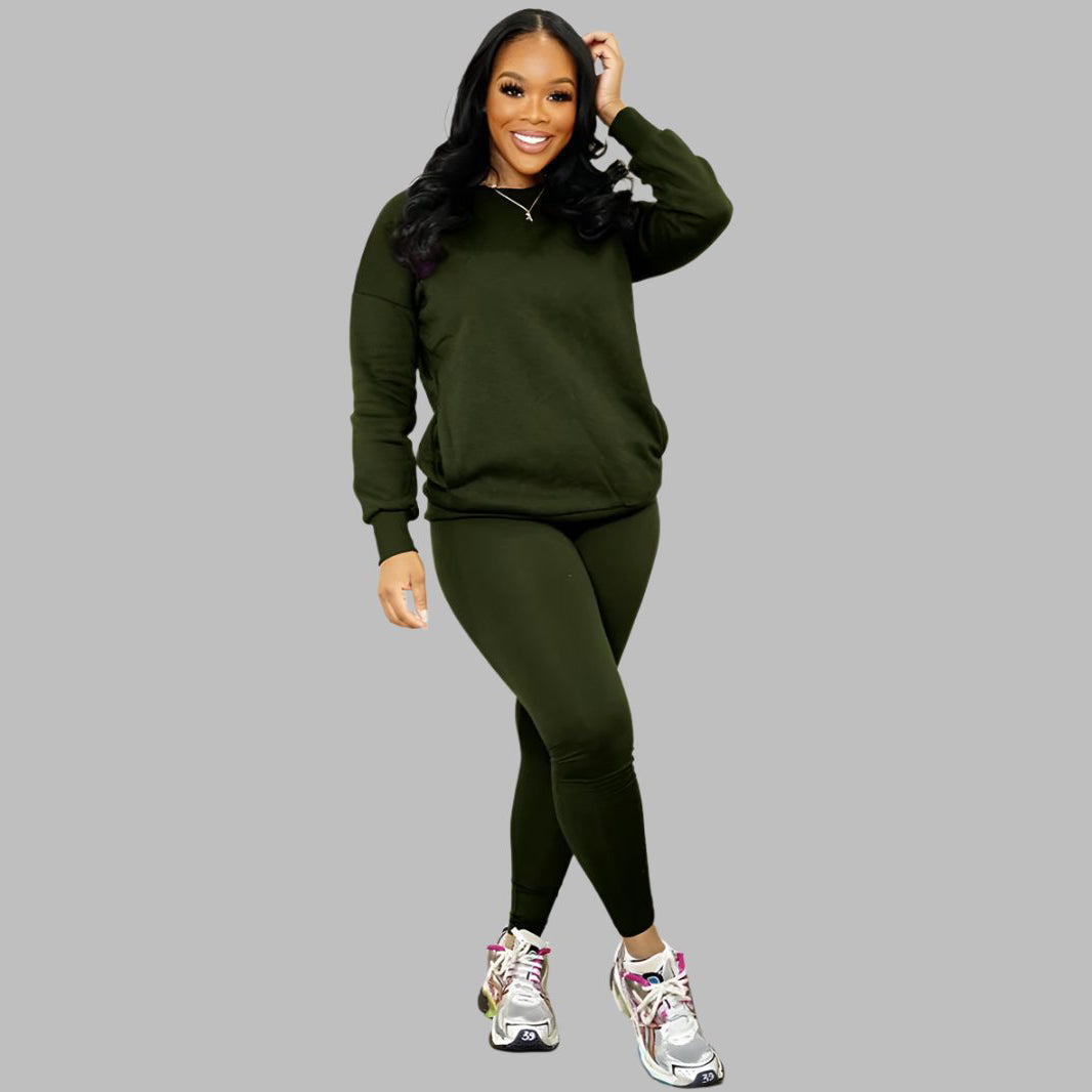 Drop Shoulder Sweatshirt & Elastic Waist Pants Set