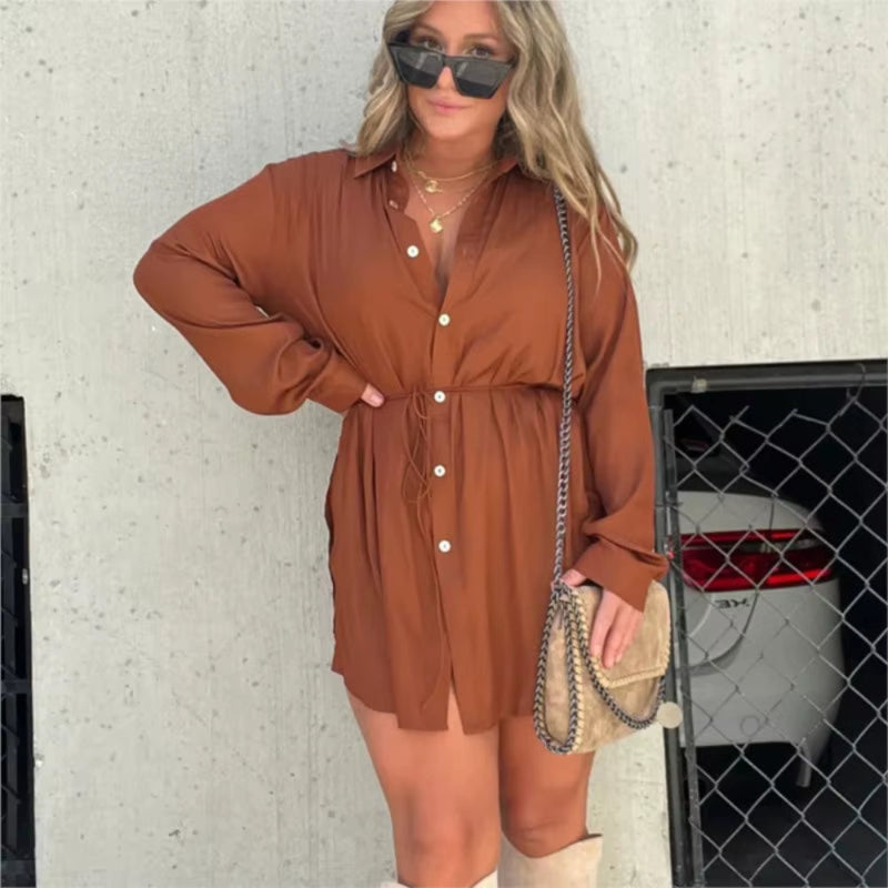 Chic & Trendy Lace-Up Waist Long Sleeve Jumpsuit for Women - Perfect for Spring & Summer Vibes!