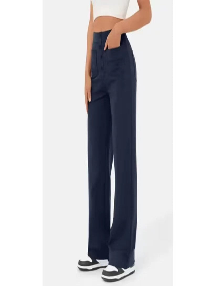 CloudEase™ High-Waist Wide Leg Summer Pants – Soft, Comfortable Fit with Elastic Waist and Button Closure for Effortless Style