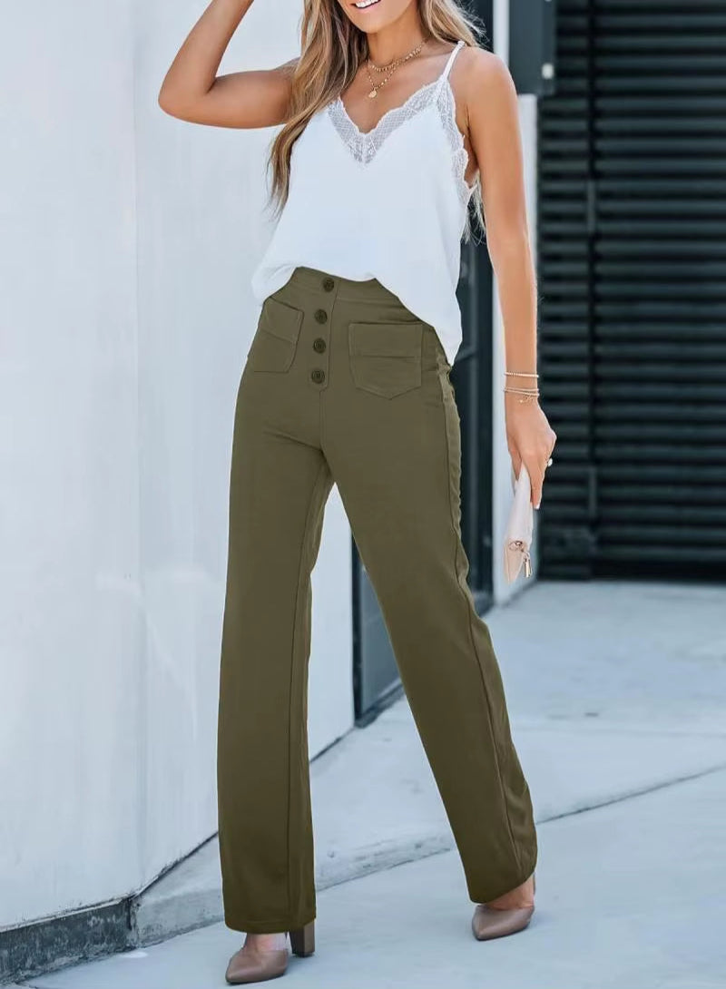 CloudEase™ High-Waist Wide Leg Summer Pants – Soft, Comfortable Fit with Elastic Waist and Button Closure for Effortless Style
