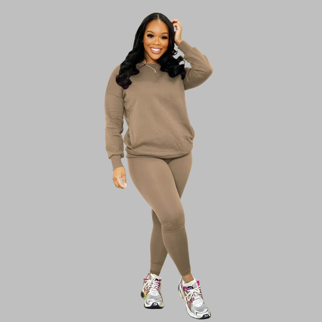 Drop Shoulder Sweatshirt & Elastic Waist Pants Set