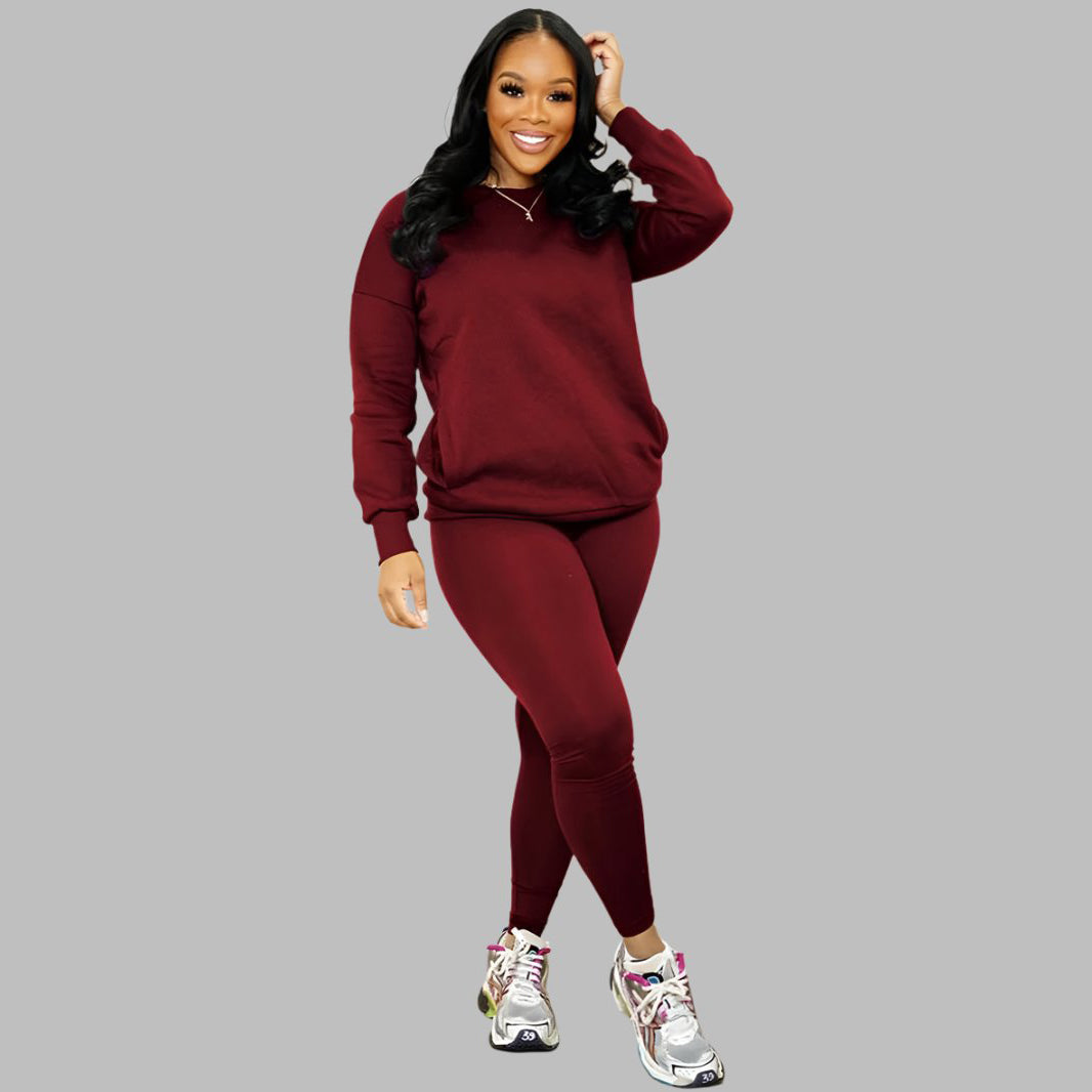 Drop Shoulder Sweatshirt & Elastic Waist Pants Set
