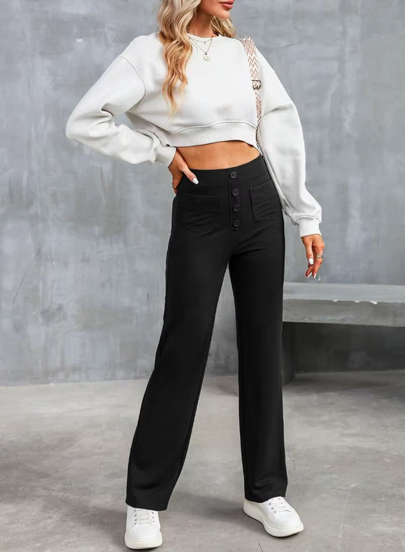 CloudEase™ High-Waist Wide Leg Summer Pants – Soft, Comfortable Fit with Elastic Waist and Button Closure for Effortless Style