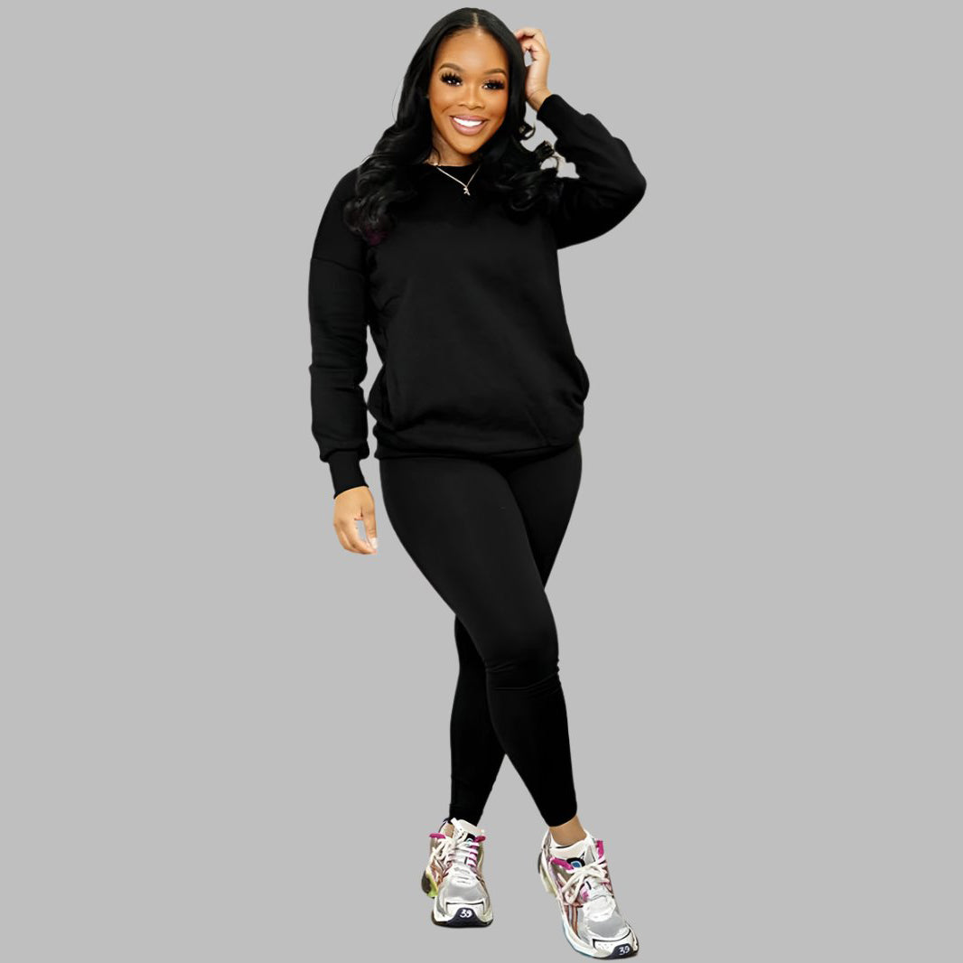 Drop Shoulder Sweatshirt & Elastic Waist Pants Set