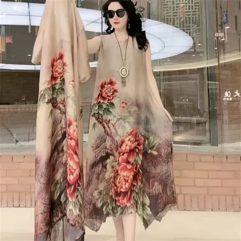 GraceBloom: Elegant Print Two-Piece Summer Dress Set for Women