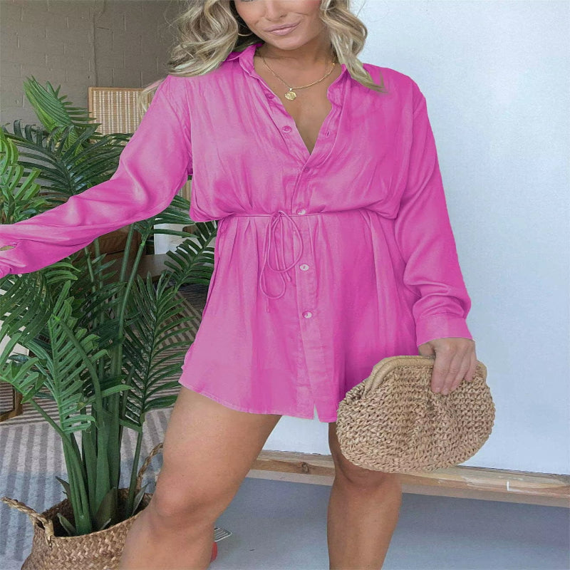 Chic & Trendy Lace-Up Waist Long Sleeve Jumpsuit for Women - Perfect for Spring & Summer Vibes!