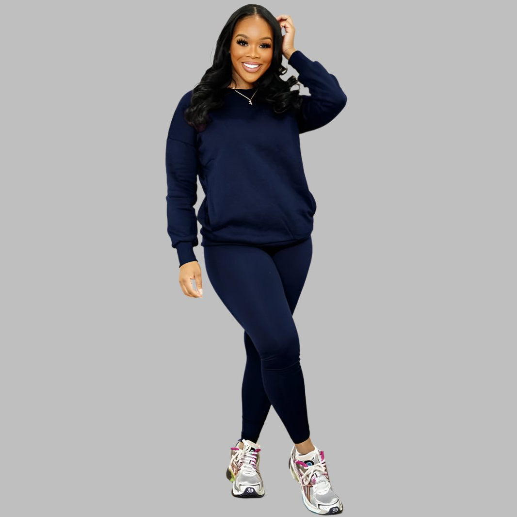 Drop Shoulder Sweatshirt & Elastic Waist Pants Set
